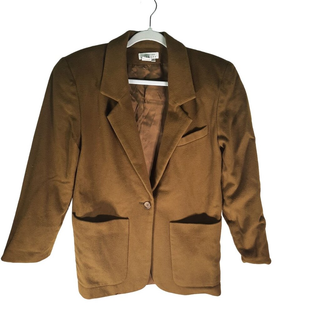 Vintage EXPRESS Cashmere One Button Closure Brown Green Blazer